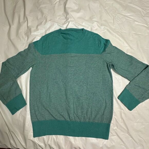 Banana Republic Pima Cotton blend teal striped crew neck sweater size small - Picture 2 of 10